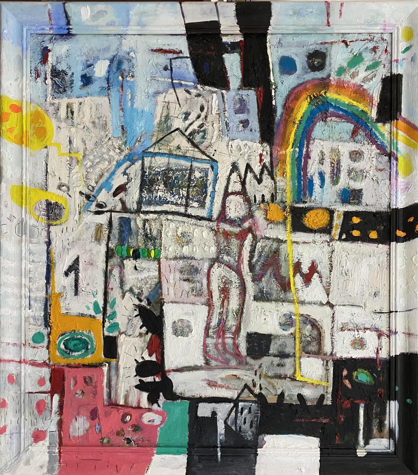 Salón con obra de arte abstracta